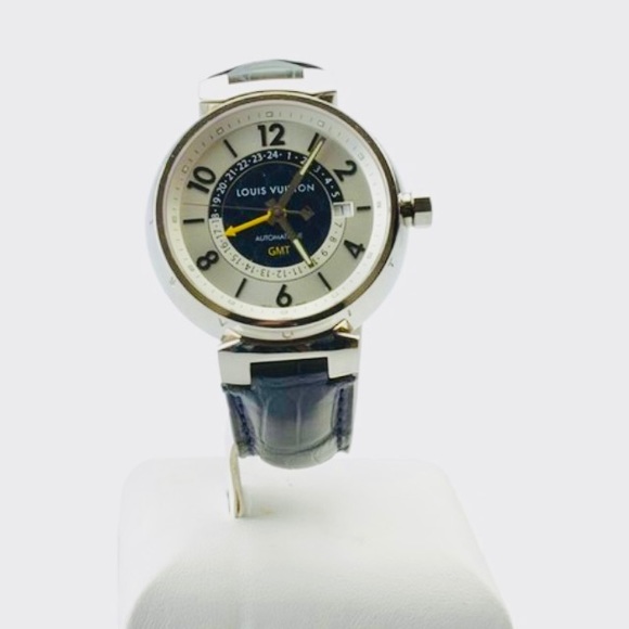 LOUIS VUITTON  18K White Gold TAMBOUR GMT // Q113E Watch - Picture 9 of 12